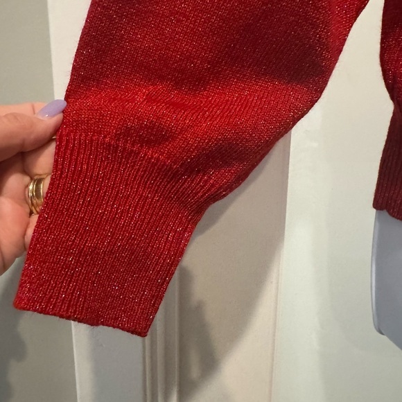 Dress Barn Women's Red Sweater Size L Metallic Thread Sparkly Classic Christmas - Picture 6 of 14